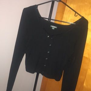 Button down square neck long sleeve crop top